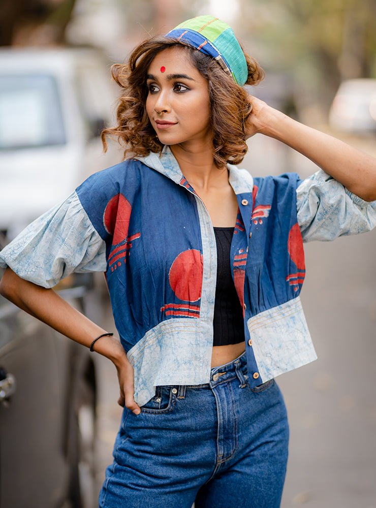 Blue Bindi Batik Blouse Top-PRATHAA