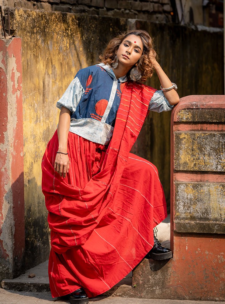 Blue Bindi Batik Blouse Top-PRATHAA