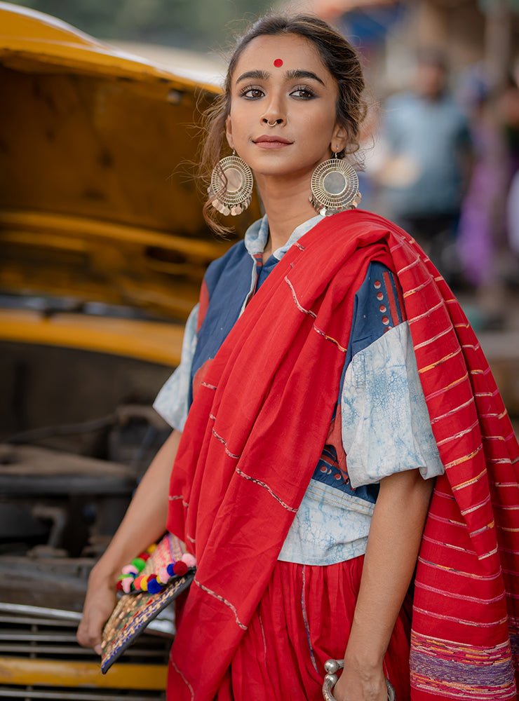 Blue Bindi Batik Blouse Top-PRATHAA