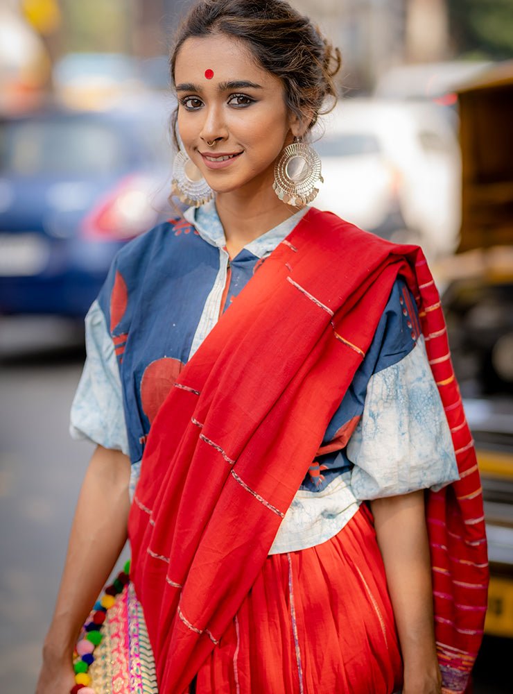 Blue Bindi Batik Blouse Top-PRATHAA