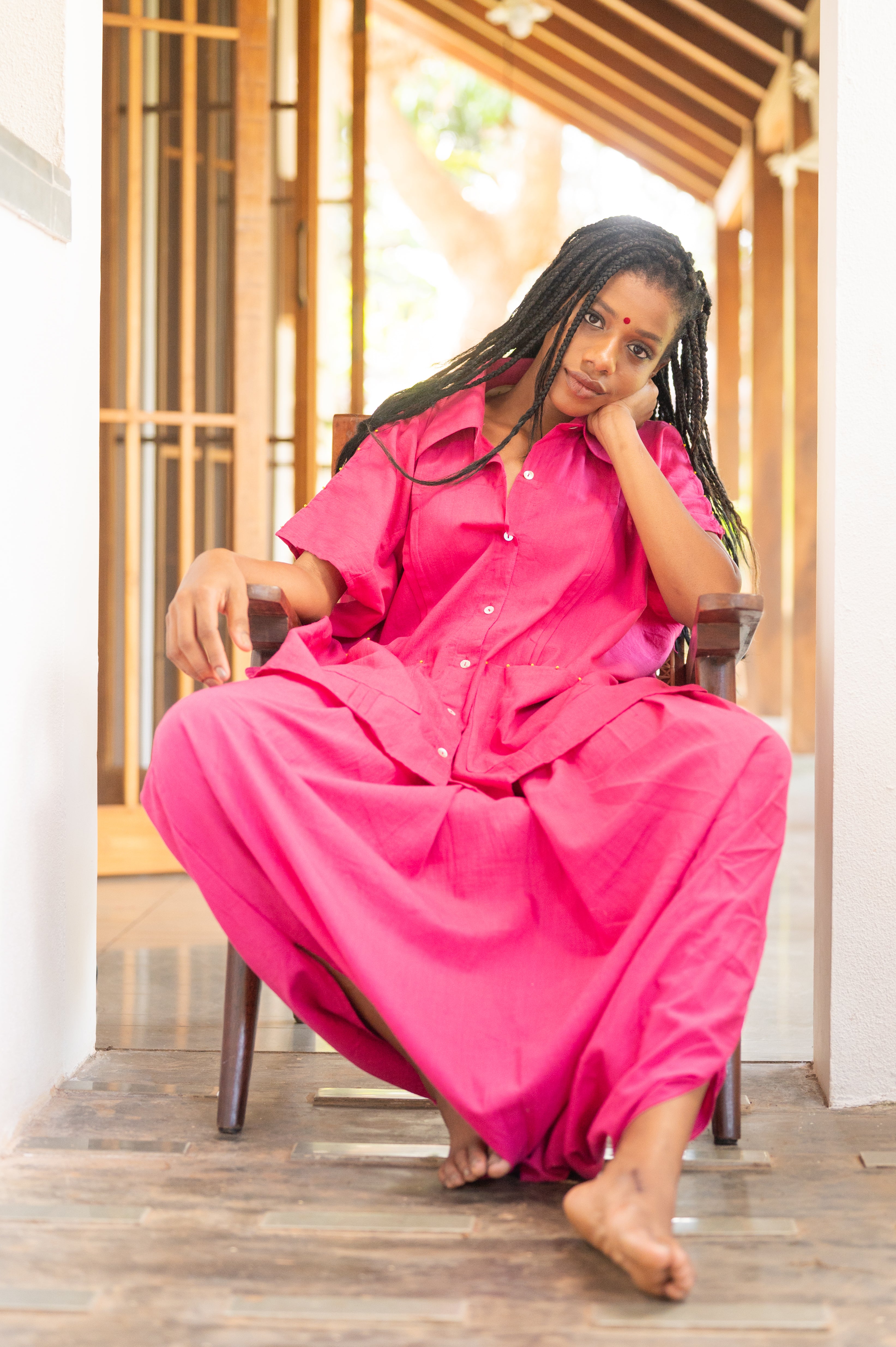 Set:Pink Mul Kaftan Dhoti - Prathaa - weaving traditions