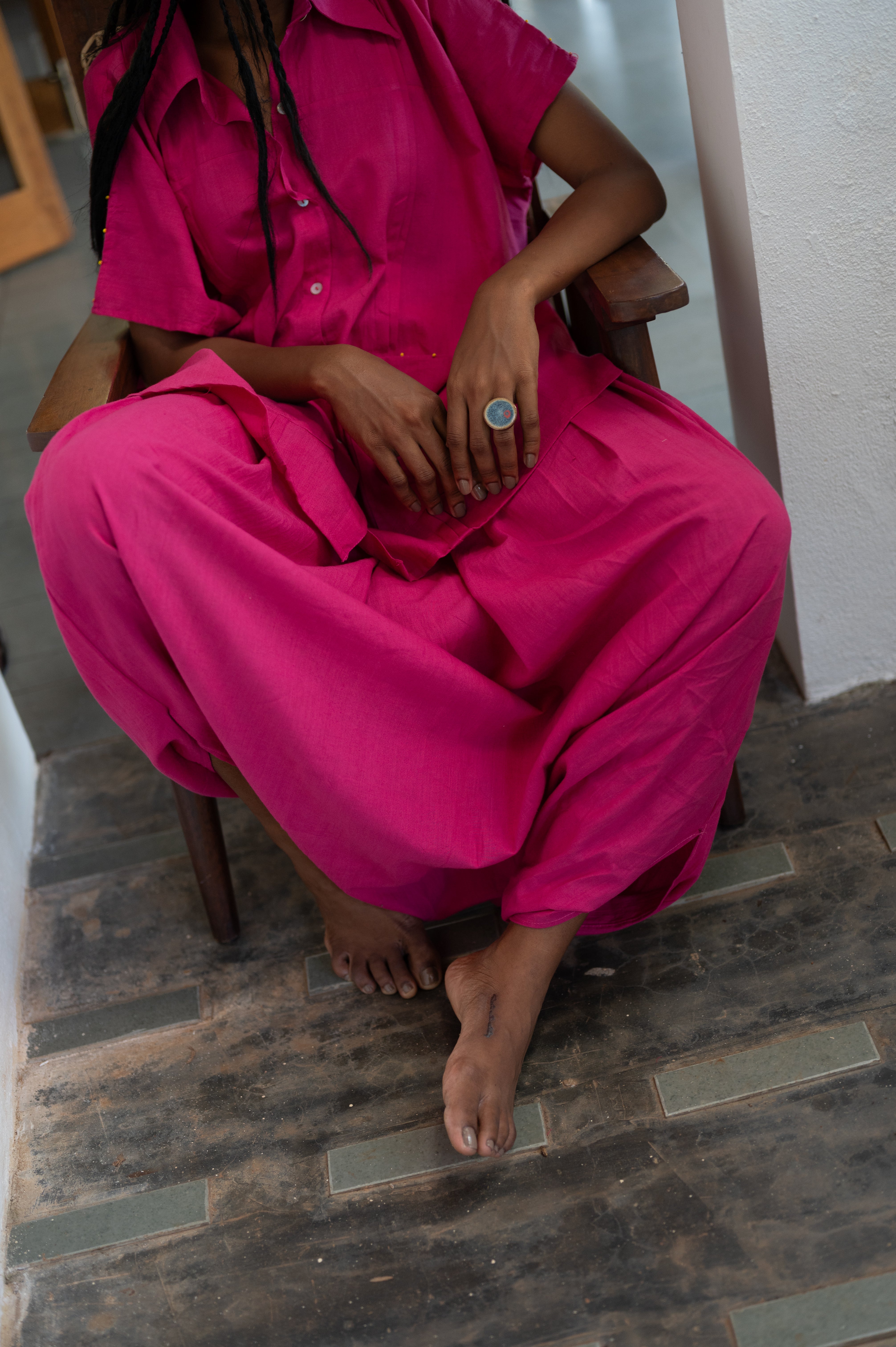 Set:Pink Mul Kaftan Dhoti - Prathaa - weaving traditions