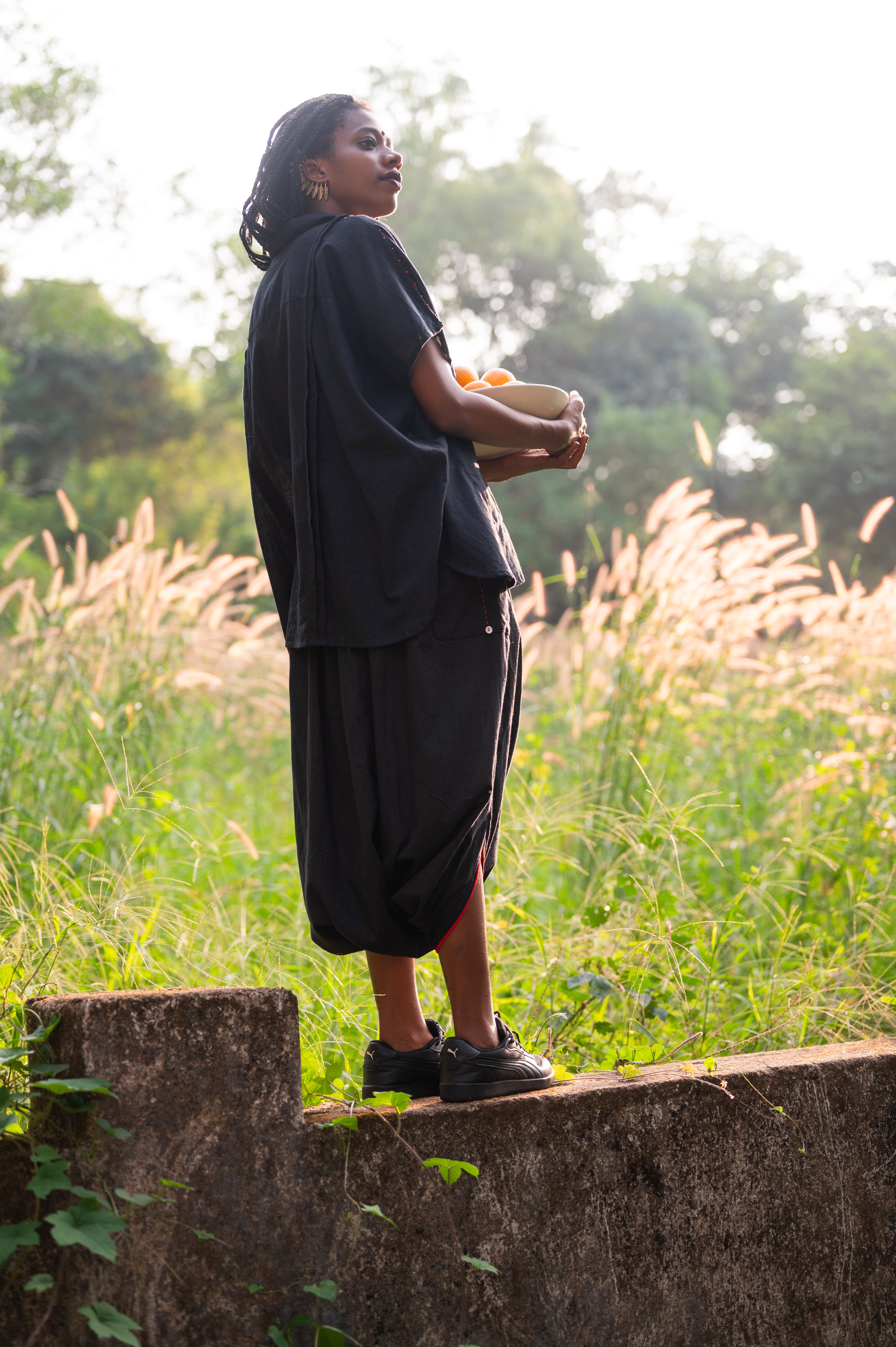 Set-Black Mul Kaftan Dhoti - Prathaa - weaving traditions