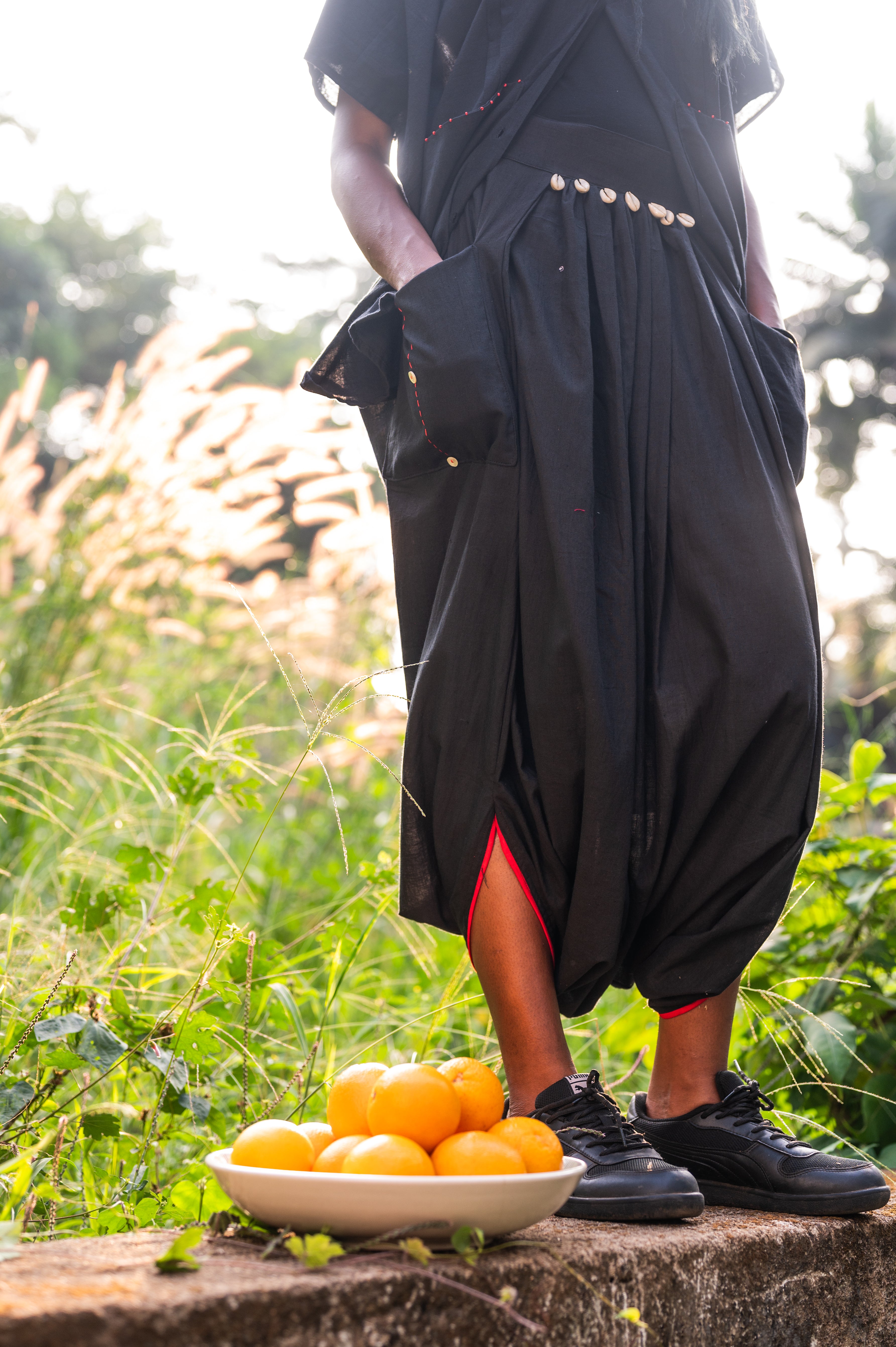 Set-Black Mul Kaftan Dhoti - Prathaa - weaving traditions