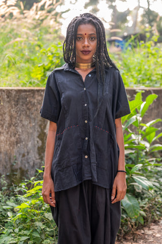 Black Shirt Kaftan - Prathaa - weaving traditions