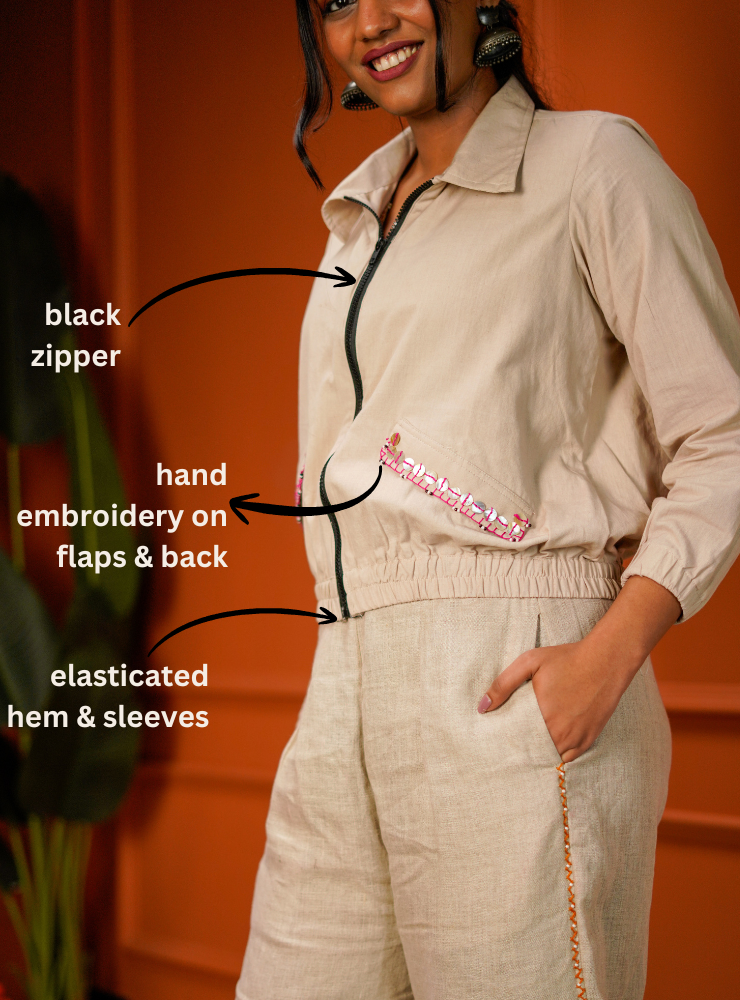 Beige Jacket with Embroidery