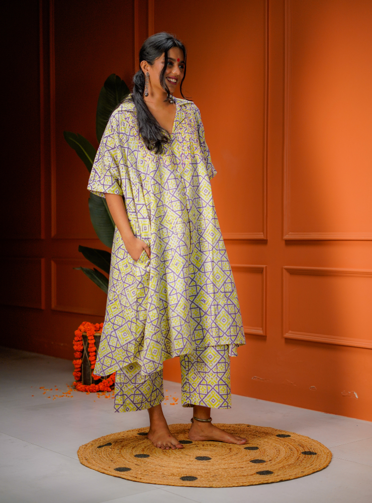 Taal Veda Set - Printed Batik Kaftan & Pant
