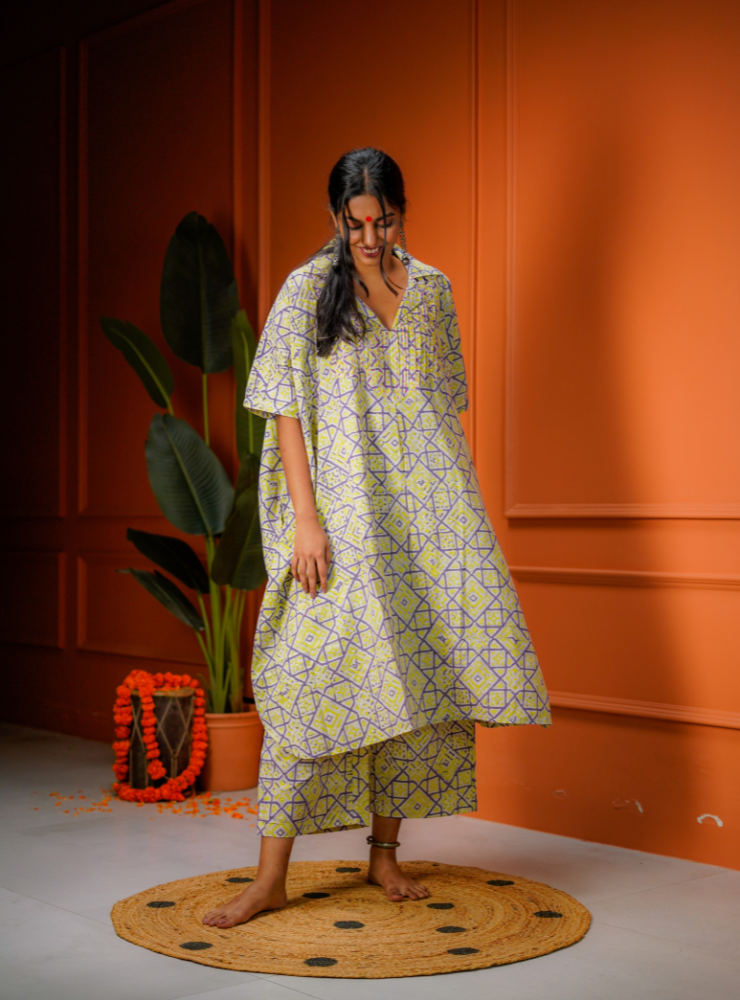 Taal Veda Set - Printed Batik Kaftan & Pant