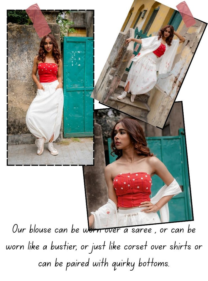 Red Handloom Cotton Sculpted Corset Top thumbnail 4