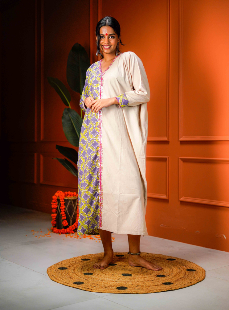 Half & Half Purple Beige Kaftan
