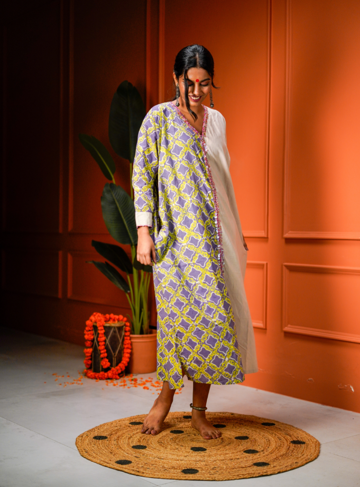Half & Half Purple Beige Kaftan