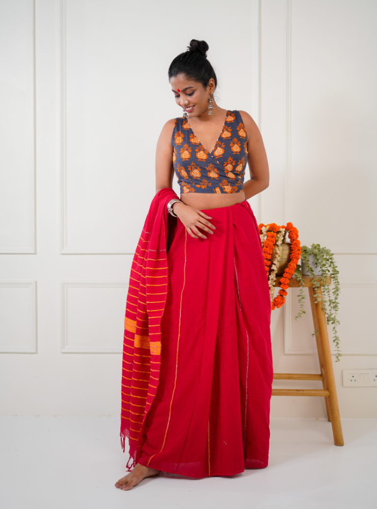 Reversible Wrap Around Blouse - Orange & Printed