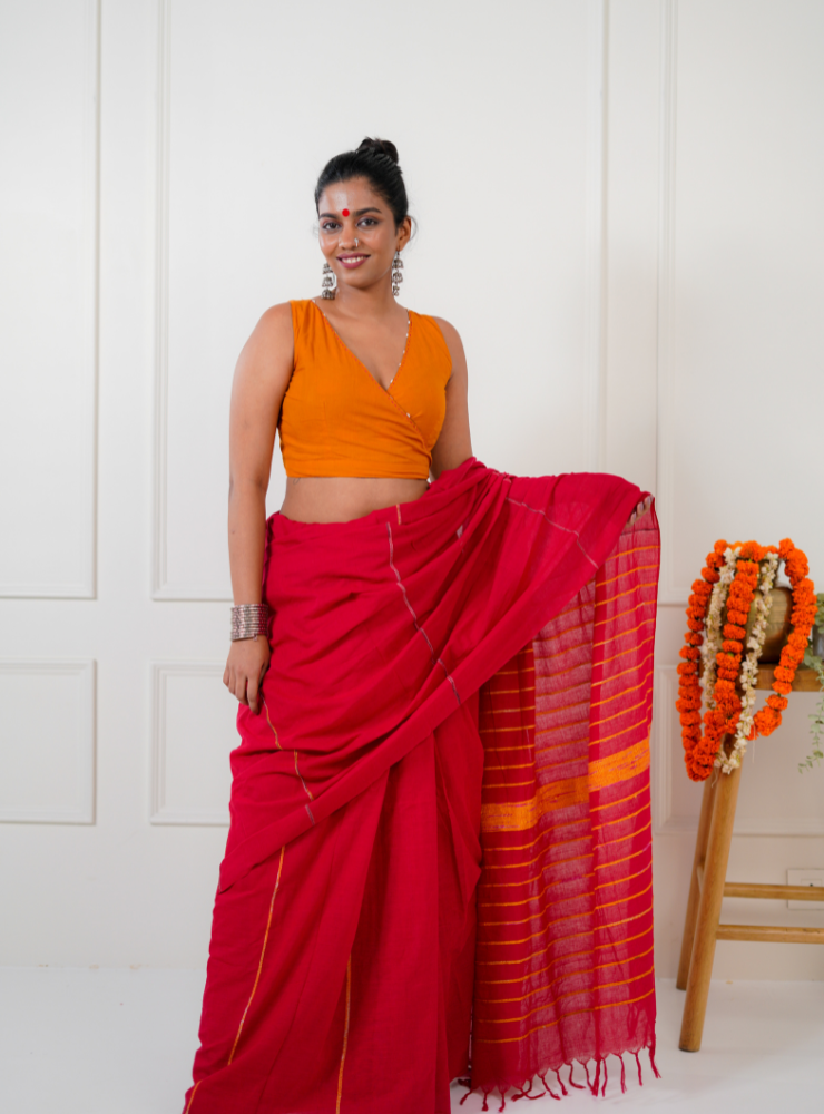 Reversible Wrap Around Blouse - Orange & Printed