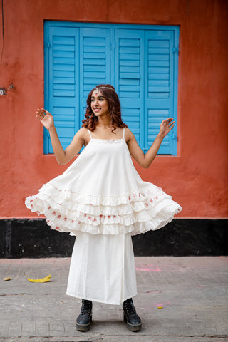 TWINNING- Shvet White Frill top | mom daughter twinning dress |Handloom Cotton | Shvet | Prathaa