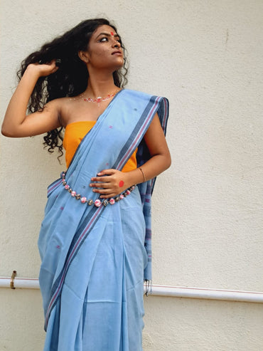 One of it’s kind- Powder Blue Jamdani Saree