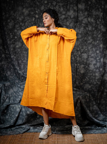 Mustard Shirt Dress full length- ROZAANA