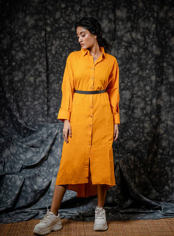 Mustard Shirt Dress Full Length - ROZAANA
