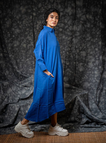 Indigo Shirt dress Full length- ROZAANA