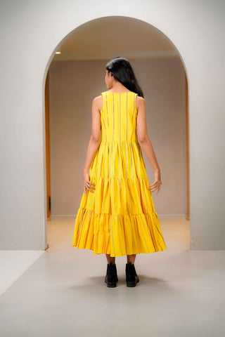 Sunshine Yellow Khesh Tier Dress