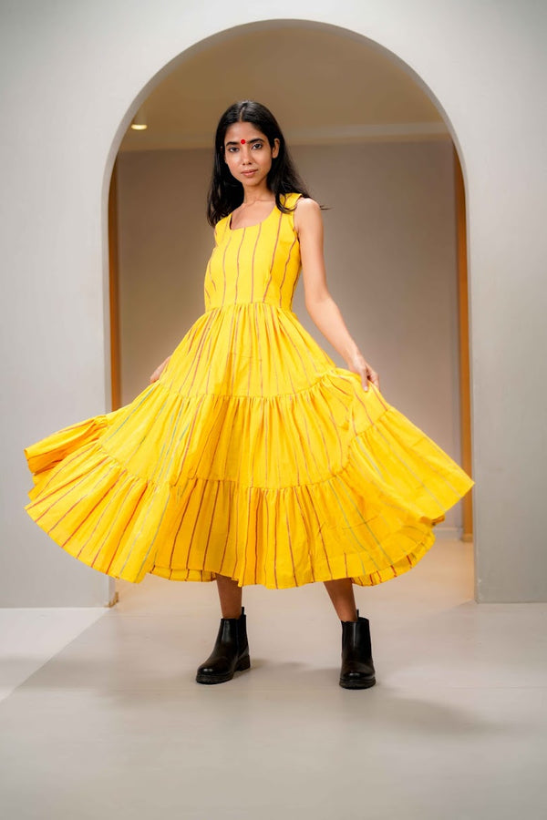 Sunshine Yellow Khesh Tier Dress