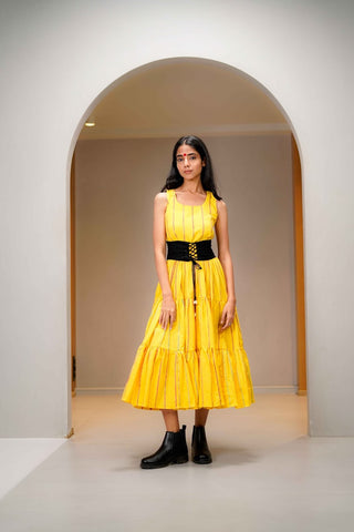 Sunshine Yellow Khesh Tier Dress