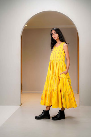 Sunshine Yellow Khesh Tier Dress