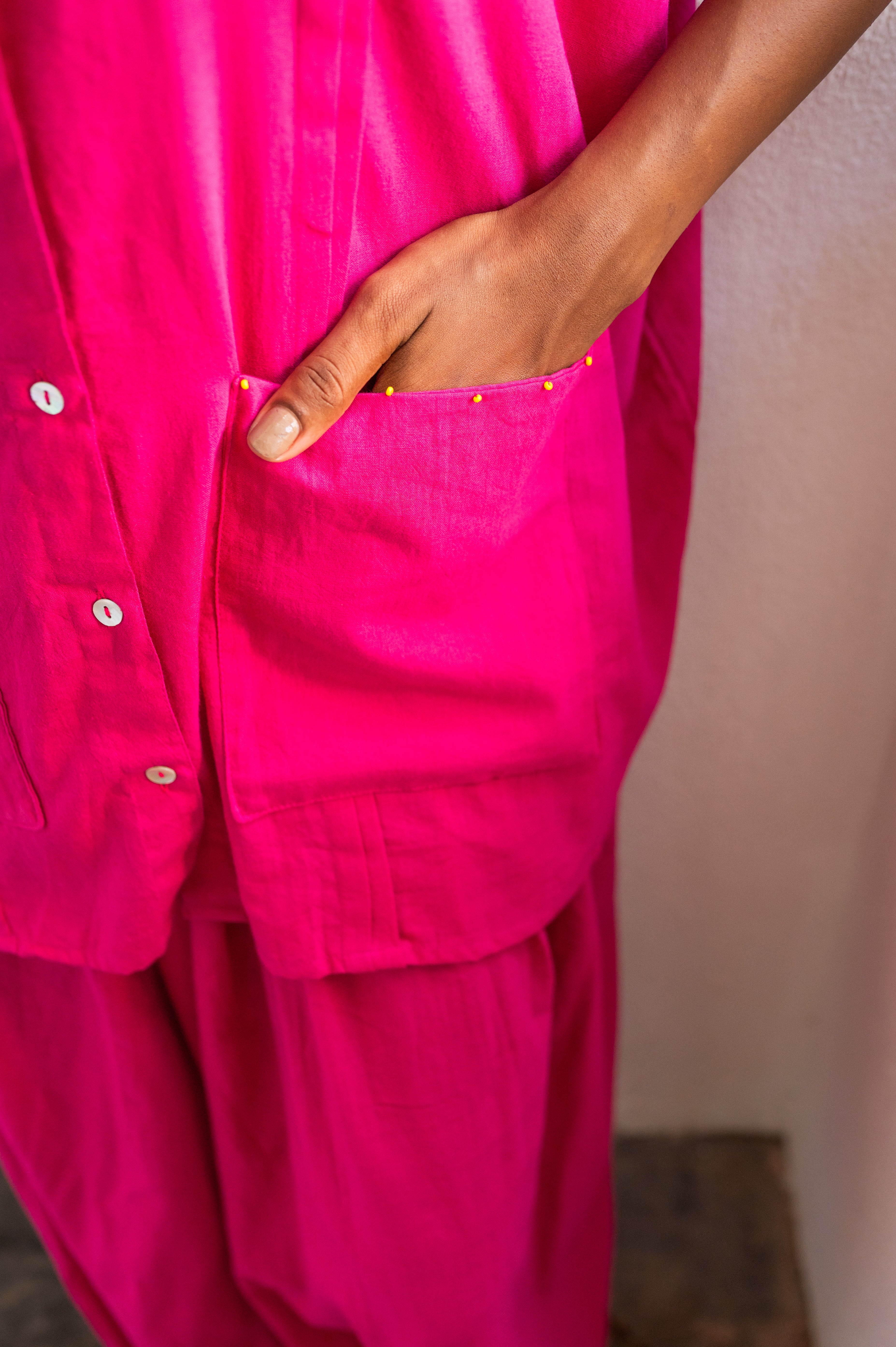 Set:Pink Mul Kaftan Dhoti - Prathaa - weaving traditions