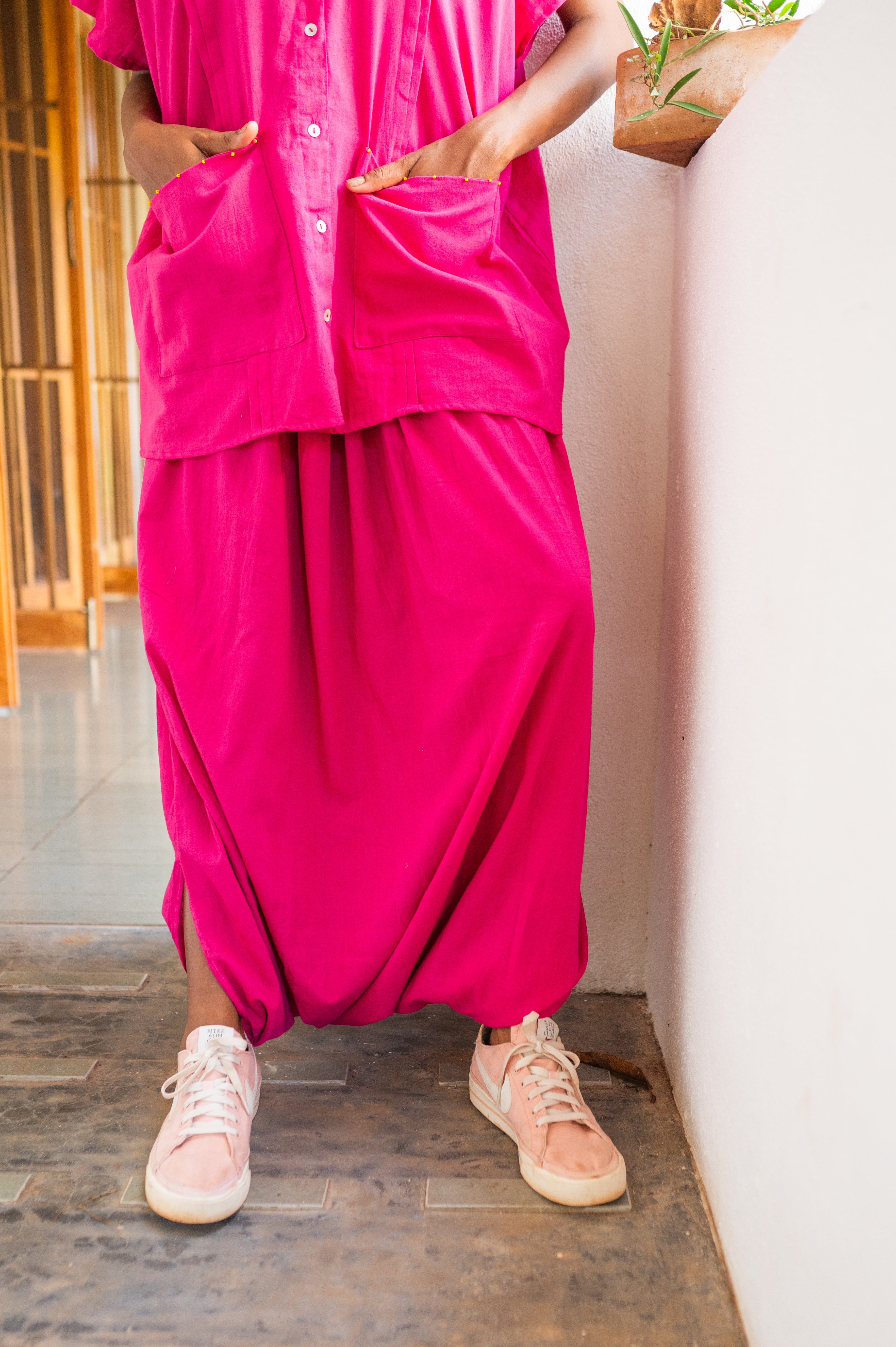 Set:Pink Mul Kaftan Dhoti - Prathaa - weaving traditions