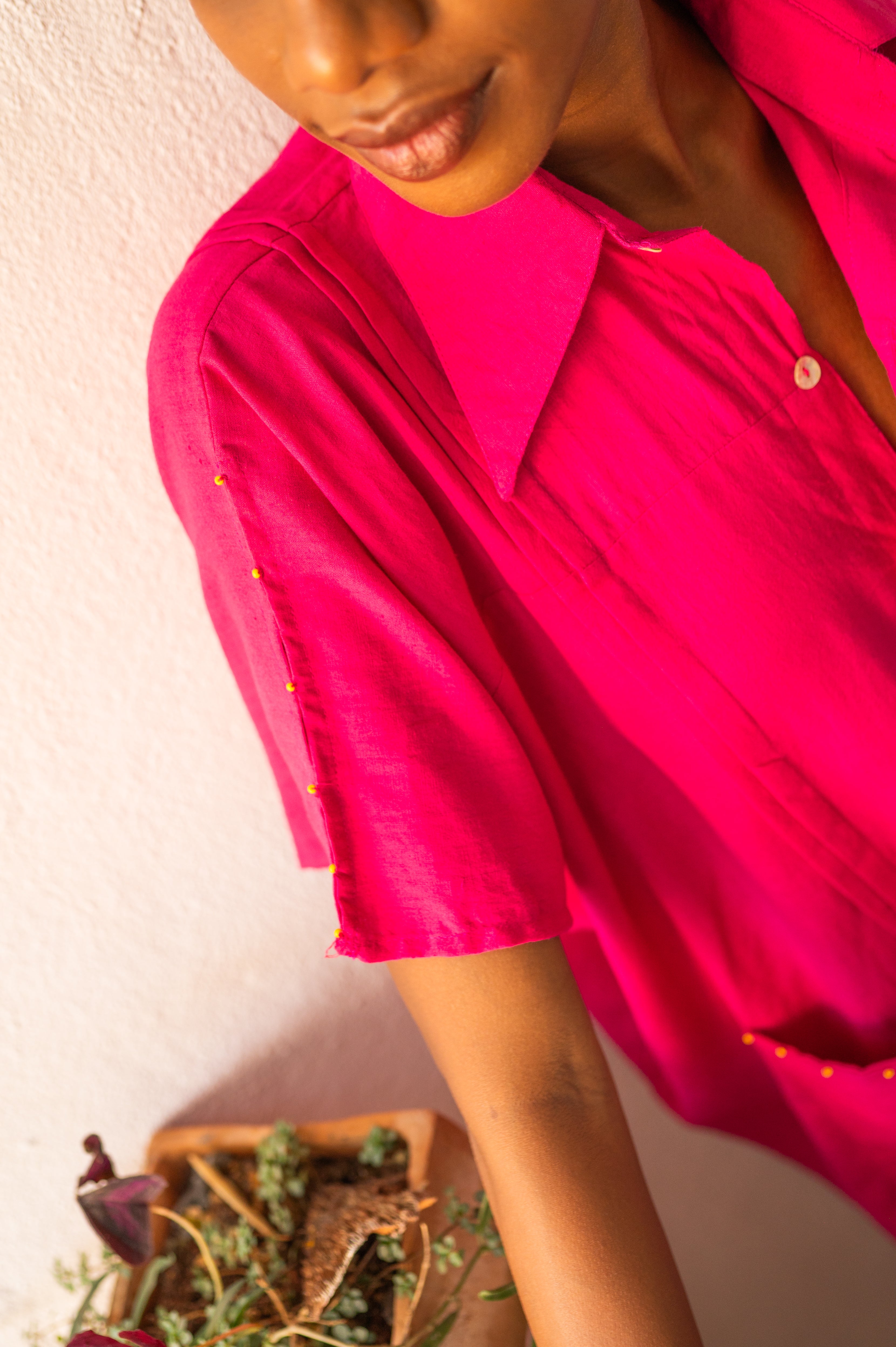 Set:Pink Mul Kaftan Dhoti - Prathaa - weaving traditions