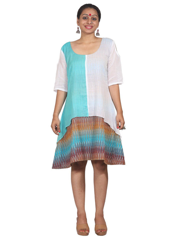 Turquoise Ikat Print Dress Dress Prathaa Weaving Traditions 