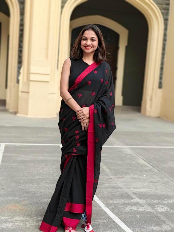 Black Jamdani Cotton Bindi Saree