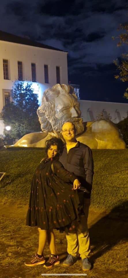 Black Jamdani Cotton Three Tier Flare Kaali Dress Set with Red Shift Dress