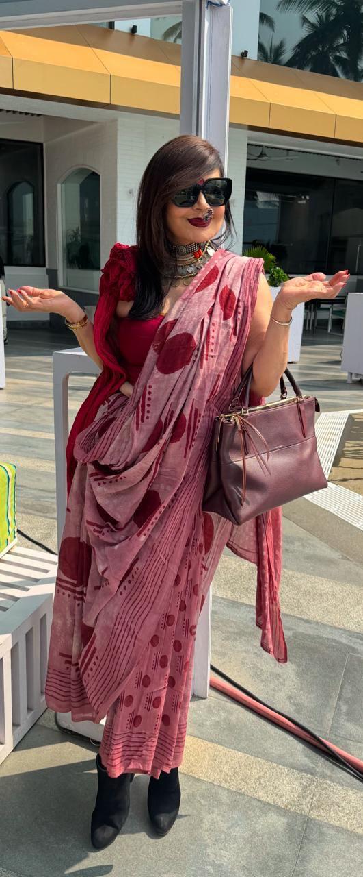 Pink Bindi Cotton Dabu Saree