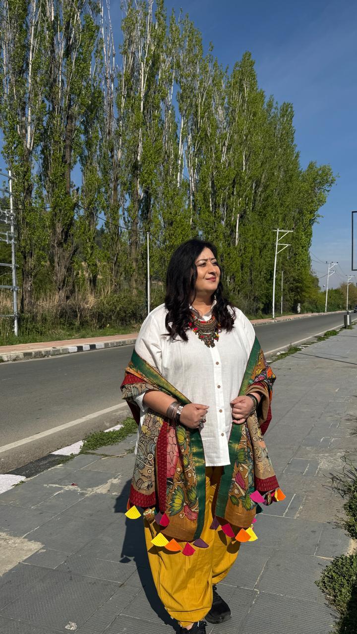 White Handloom Cotton Shvet Kaftan Shirt