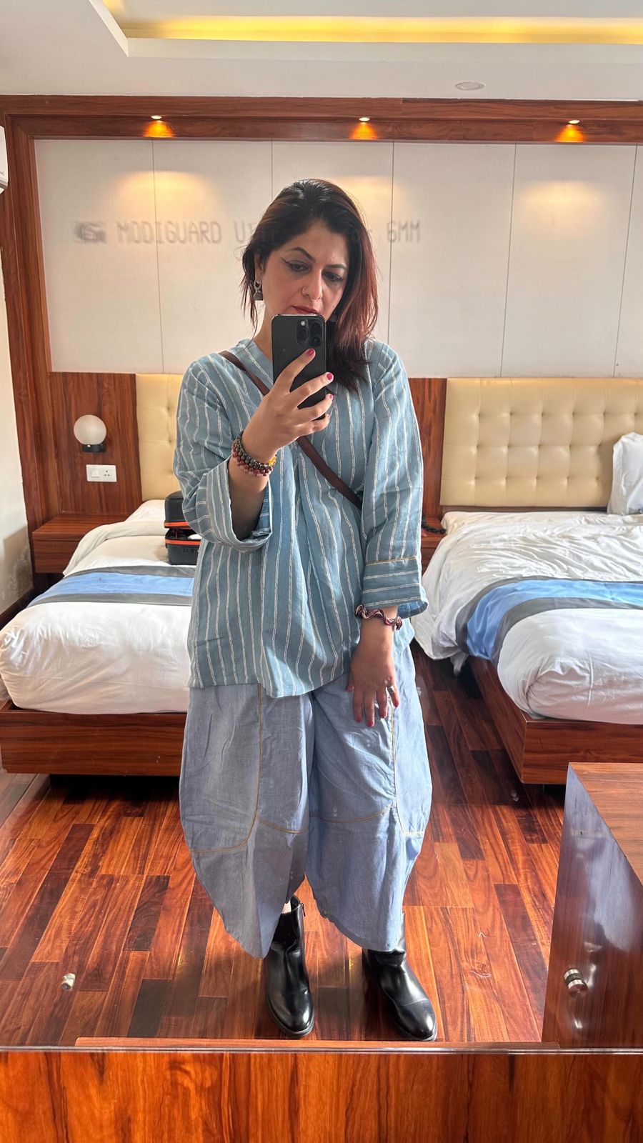 Blue Handloom Cotton Raabta Top and Pants Co-Ord Set