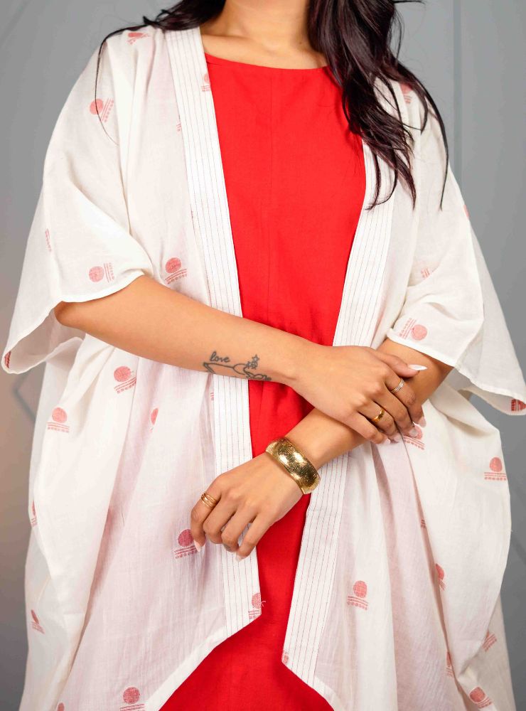 AASTEY : White Jamdani High - low Jacket - Prathaa - weaving traditions