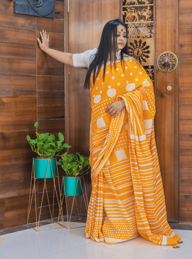 Agnika Saree | Hand Block Print Handloom Cotton Saree - Prathaa - weaving traditions