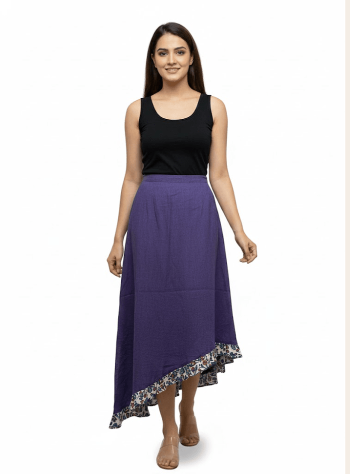 Asymmetric Purple Skirt with Frills