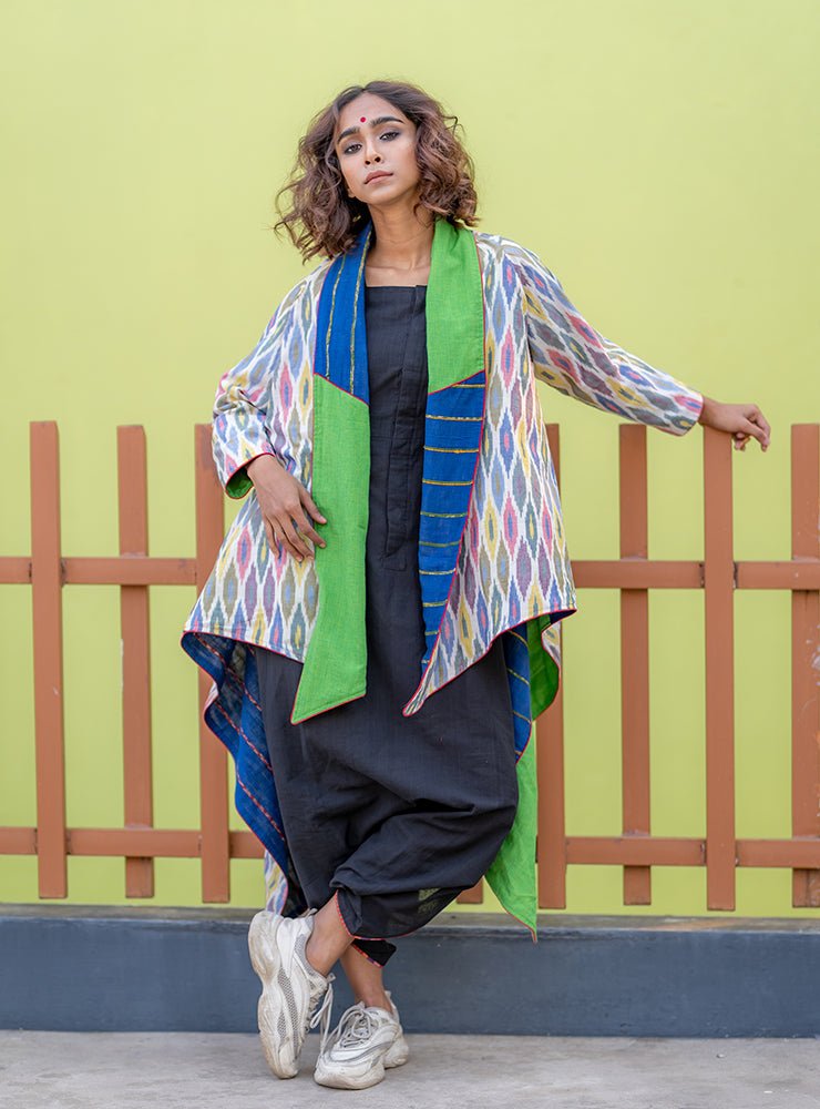 Asymmetrical Reversible Jacket - Prathaa - weaving traditions