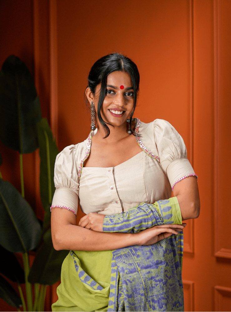 Beige Puff Sleeves Blouse - Prathaa - weaving traditions