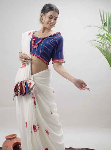 Bengali Traditional Blouse in Blue Khesh - Prathaa - weaving traditions