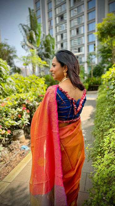 Bengali traditional Blouse in Blue Khesh - Prathaa - weaving traditions