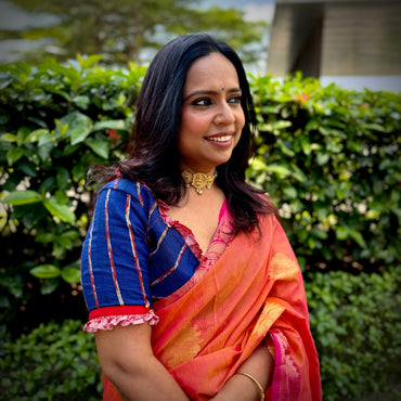 Bengali traditional Blouse in Blue Khesh - Prathaa - weaving traditions