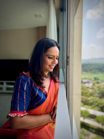 Bengali traditional Blouse in Blue Khesh - Prathaa - weaving traditions