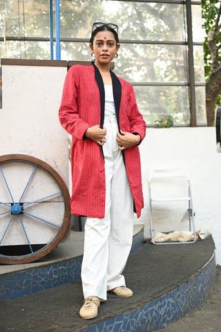 Black and Red Reversible Jacket - Prathaa - weaving traditions