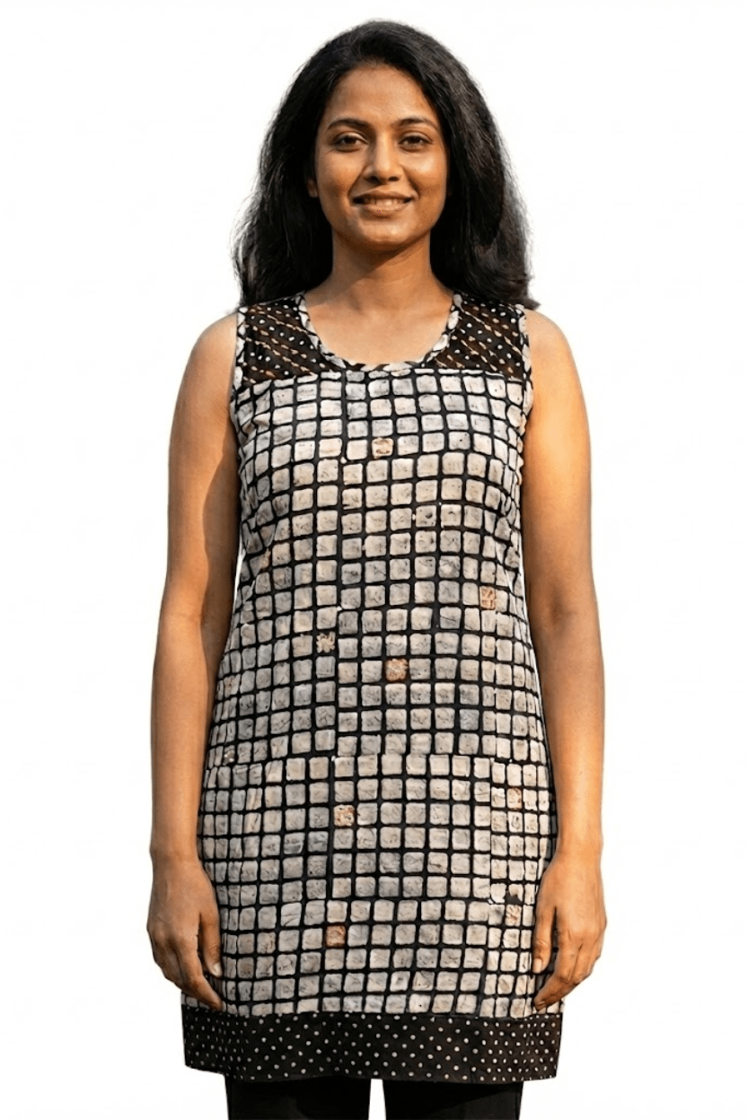 Black and White Block Printed Dress - Prathaa - weaving traditions