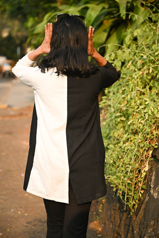 Black and White Geometric pattern Jacket - Prathaa - weaving traditions