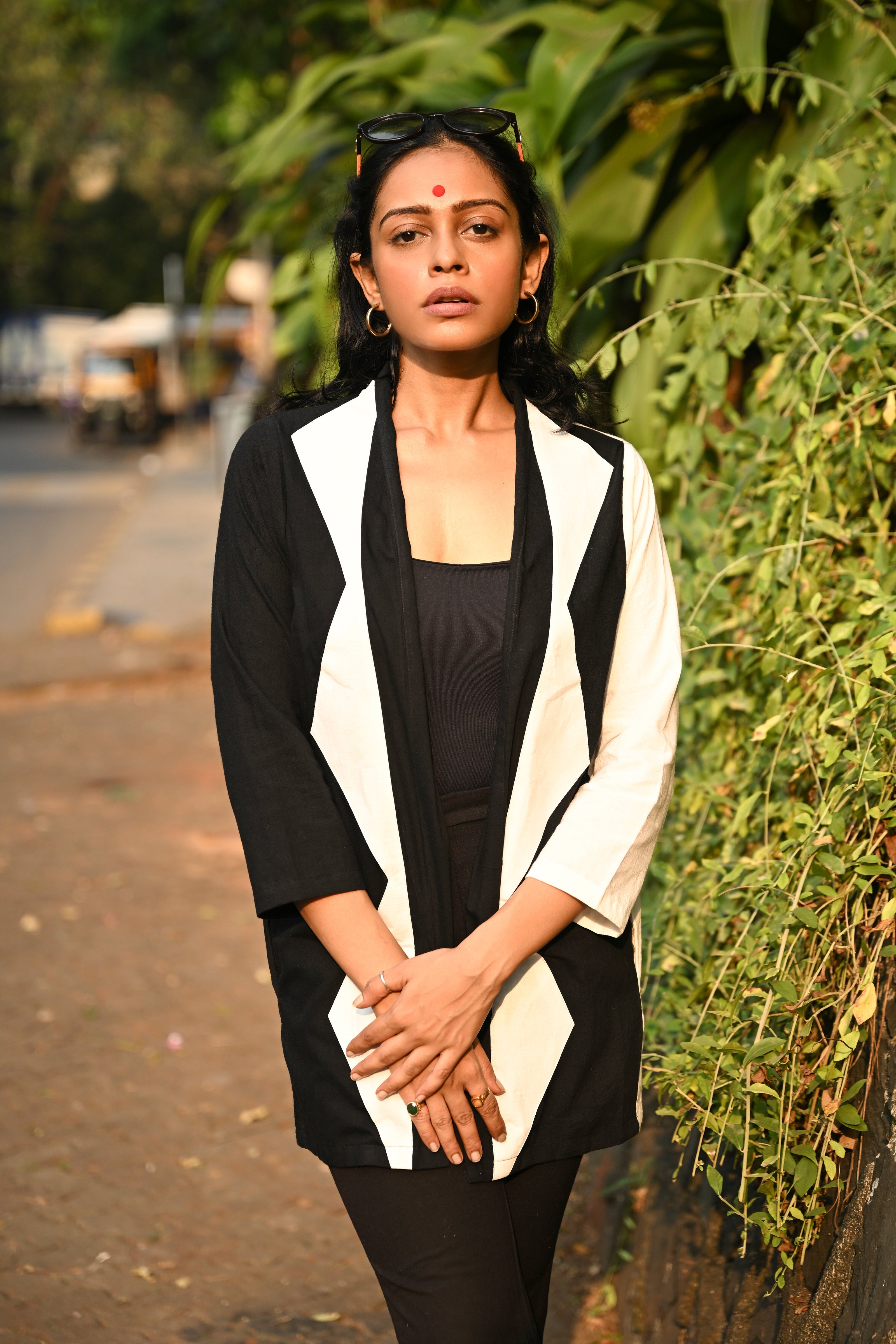 Black & White Handloom Geometric Pattern Taana Baana Jacket