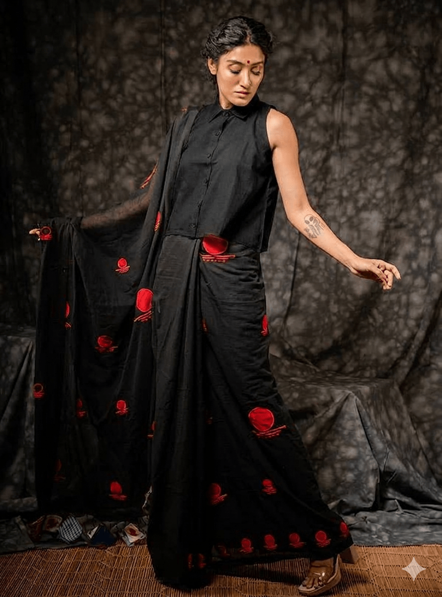 BLACK HANDLOOM CROP TOP - Prathaa-weaving traditions