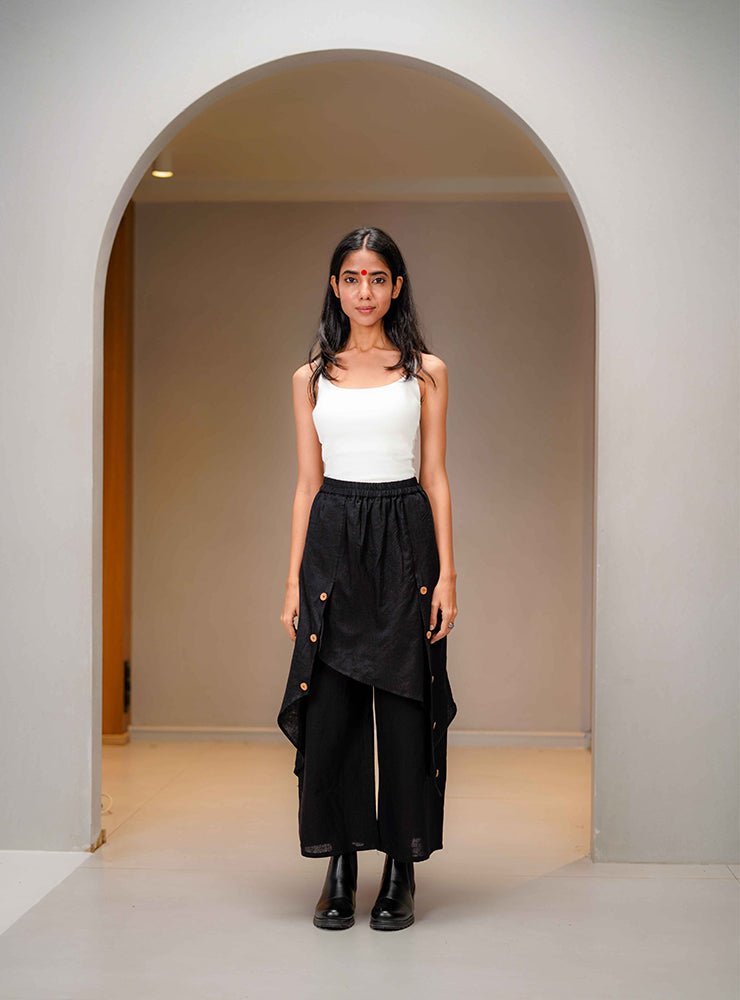 Black Mul Layered Wide - Leg Pants - Prathaa - weaving traditions